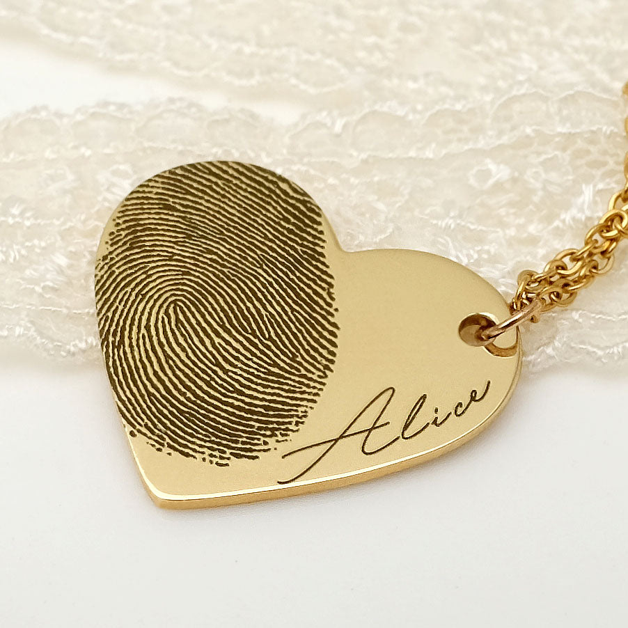 Personalized Fingerprint Necklace Custom Heart Necklace Name Necklace Memorial Gift Christmas Gift Valentines Day Gift