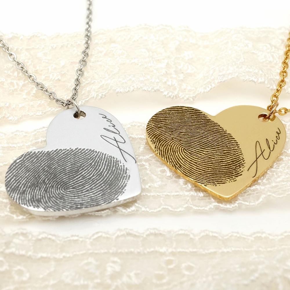 Personalized Fingerprint Necklace Custom Heart Necklace Name Necklace Memorial Gift Christmas Gift Valentines Day Gift